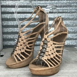 B Makowsky Anna Leather Weave Platform